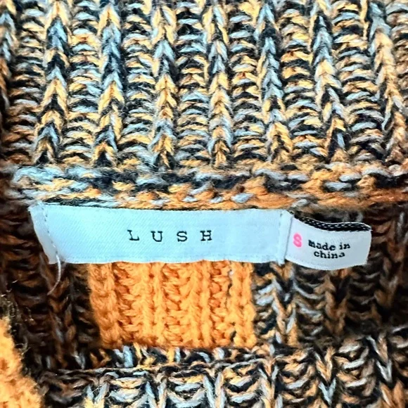 Vici Lush Mock Neck Cropped Sweater Small Brown Orange Striped Sleeve Fall Knit - Picture 3 of 4